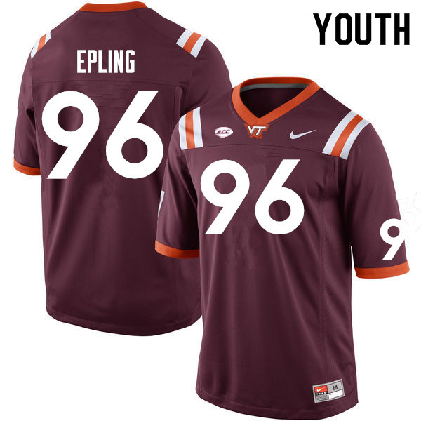 Youth #96 Christian Epling Virginia Tech Hokies College Football Jerseys Sale-Maroon